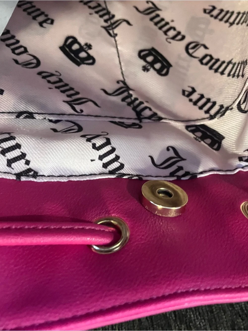 Juicy Couture Sweet Tea Party Hot Pink and White Tote with Pom Charm